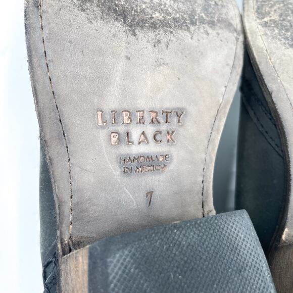 Liberty Black Moneta Booties Black Leather Western Ankle Boot Block Heel Sz 7 - Picture 8 of 9
